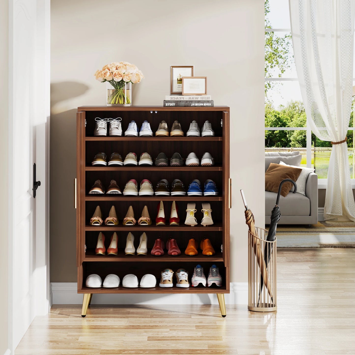 Tribesigns Six Tier Wooden Shoe Cabinet With Adjustable Shelves