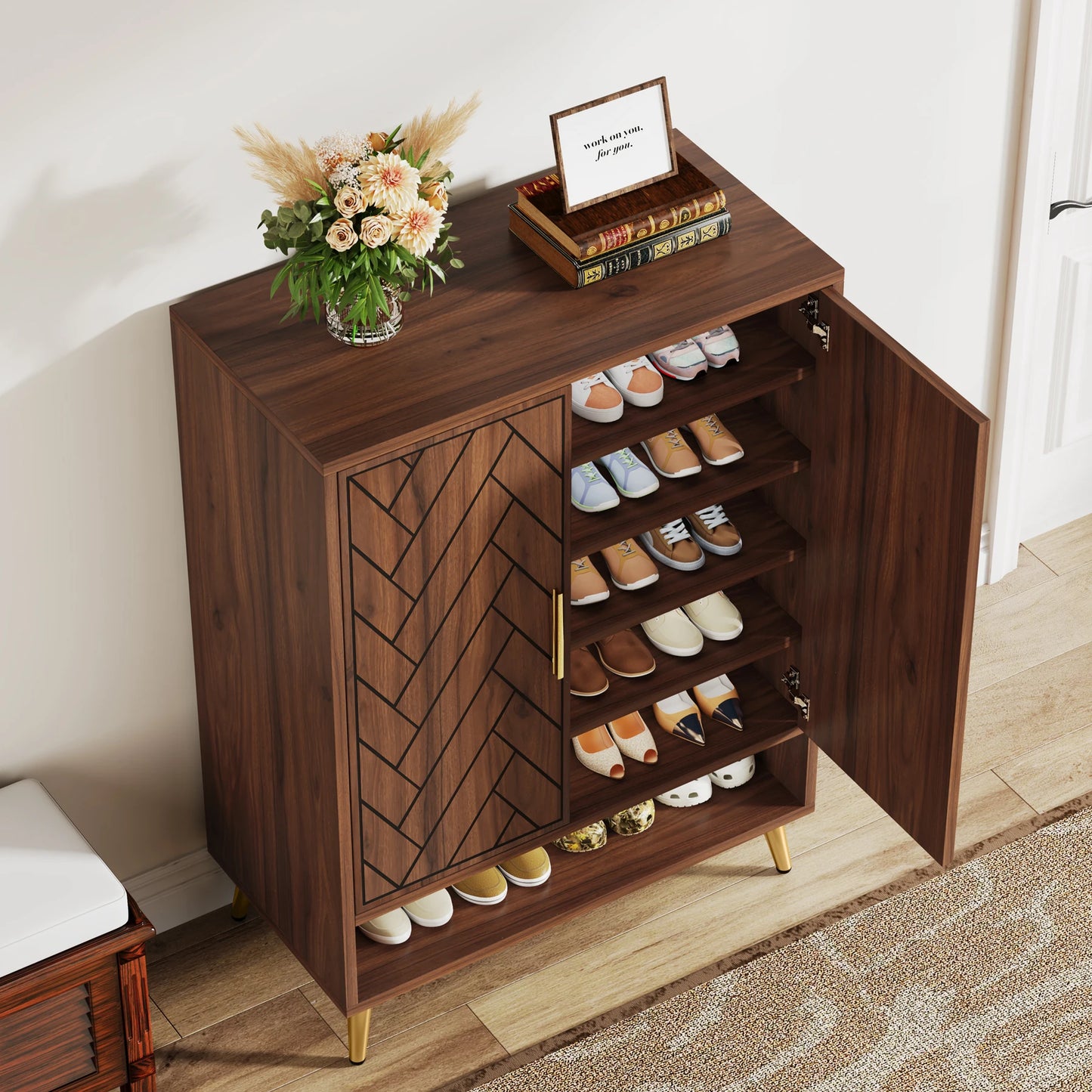 Tribesigns Six Tier Wooden Shoe Cabinet With Adjustable Shelves