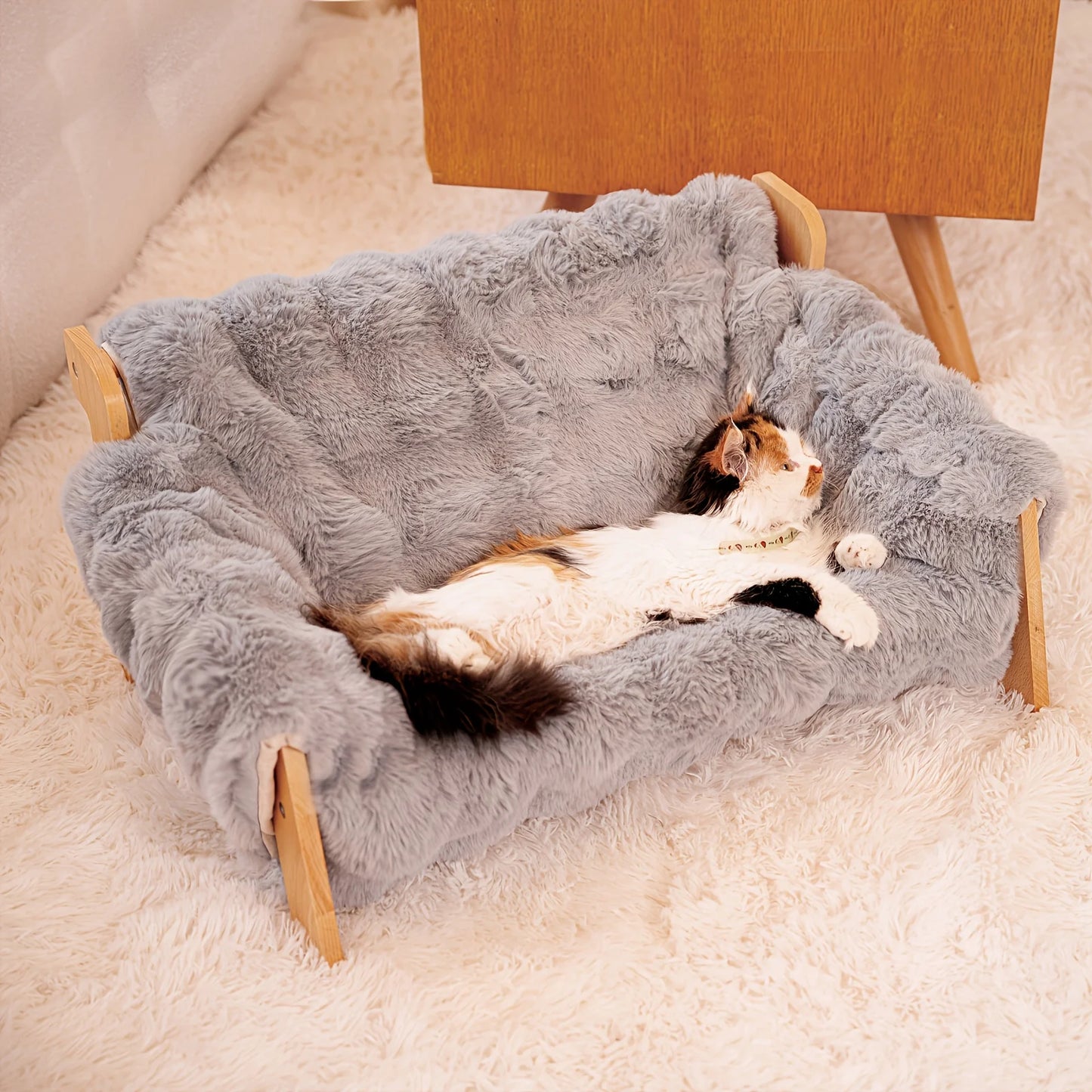 Raised Solid Wood Pet Couch Bed Elevated Cat Dog Sofa