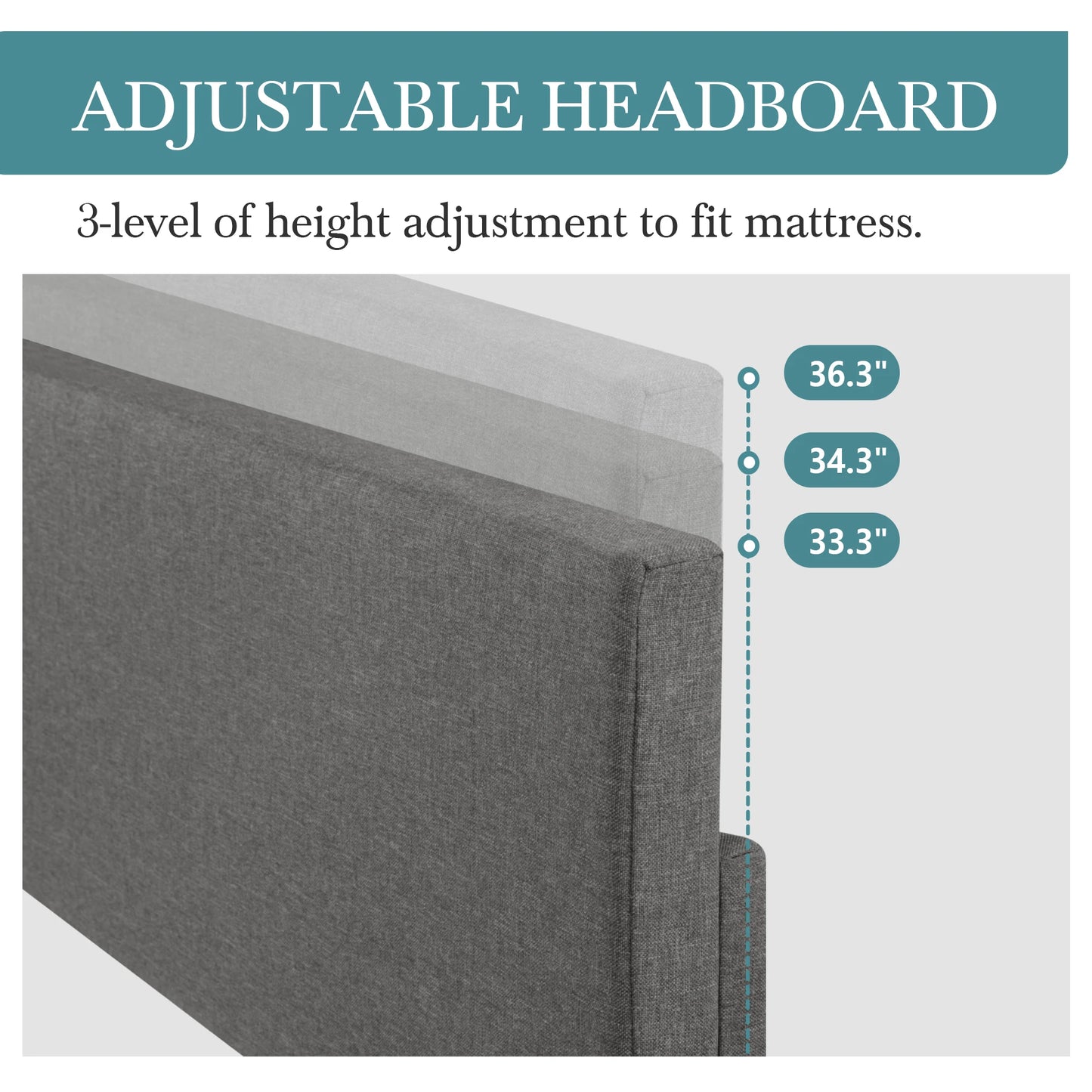 HOOMIC Upholstered Bed Frame With Adjustable Headboard And Soft Linen