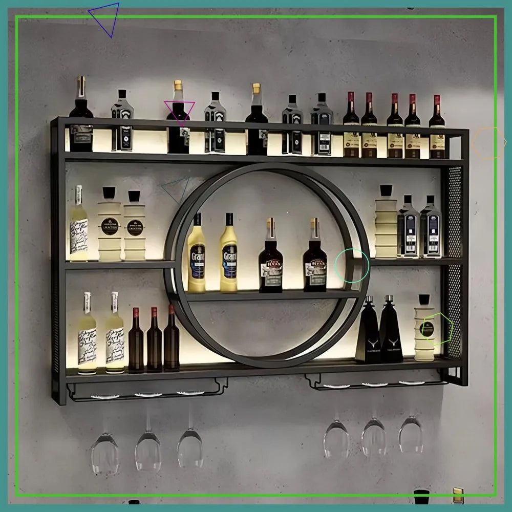 Wall Mounted Wine Rack Three Tier With Glass Holder Large Capacity