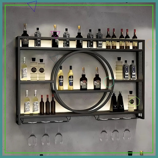 Wall Mounted Wine Rack Three Tier With Glass Holder Large Capacity