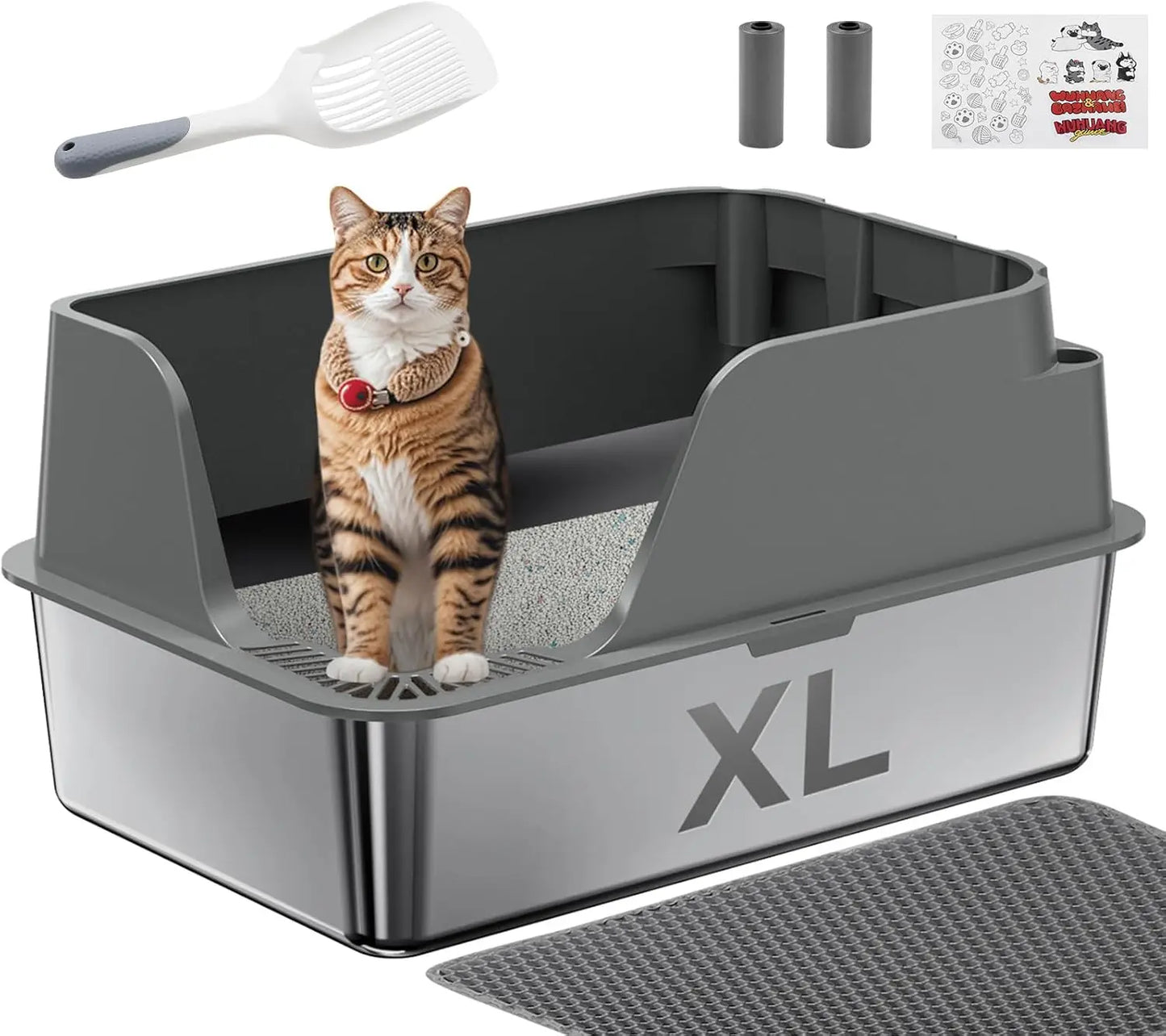 Stainless Steel Cat Litter Box High Sided Leak Proof