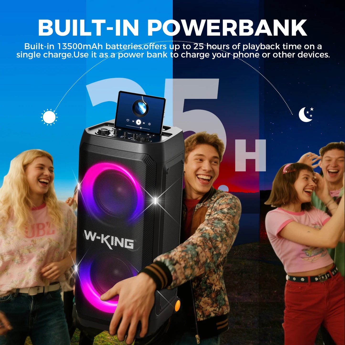 W-King T12 Portable Bluetooth Speaker With 370W Pro Sound Light Show