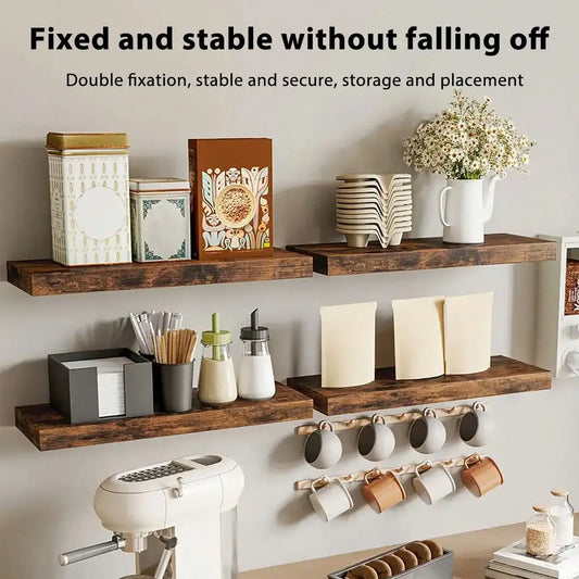 Four Tier Floating Shelves With Invisible Brackets In Rustic Finish