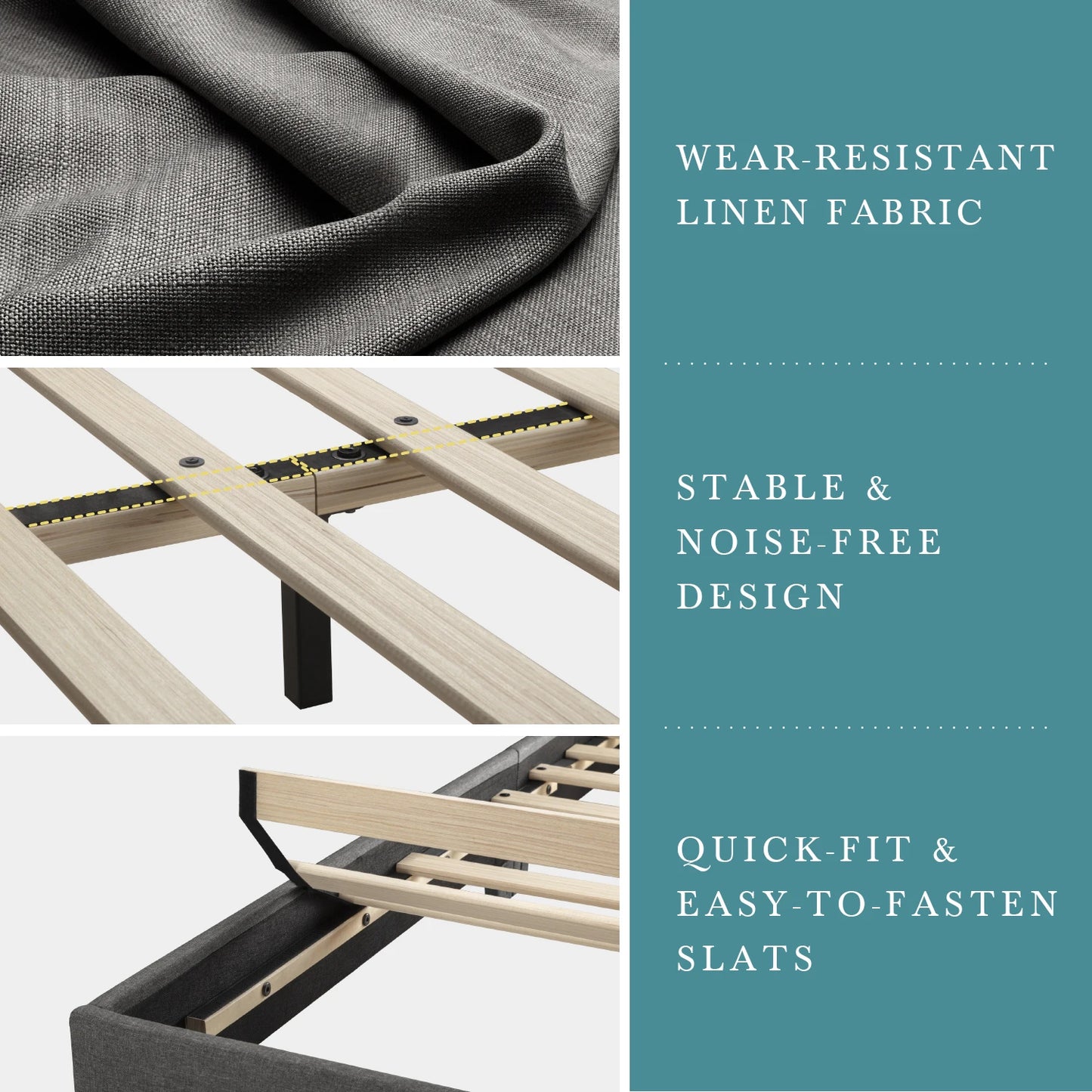 HOOMIC Upholstered Bed Frame With Adjustable Headboard And Soft Linen