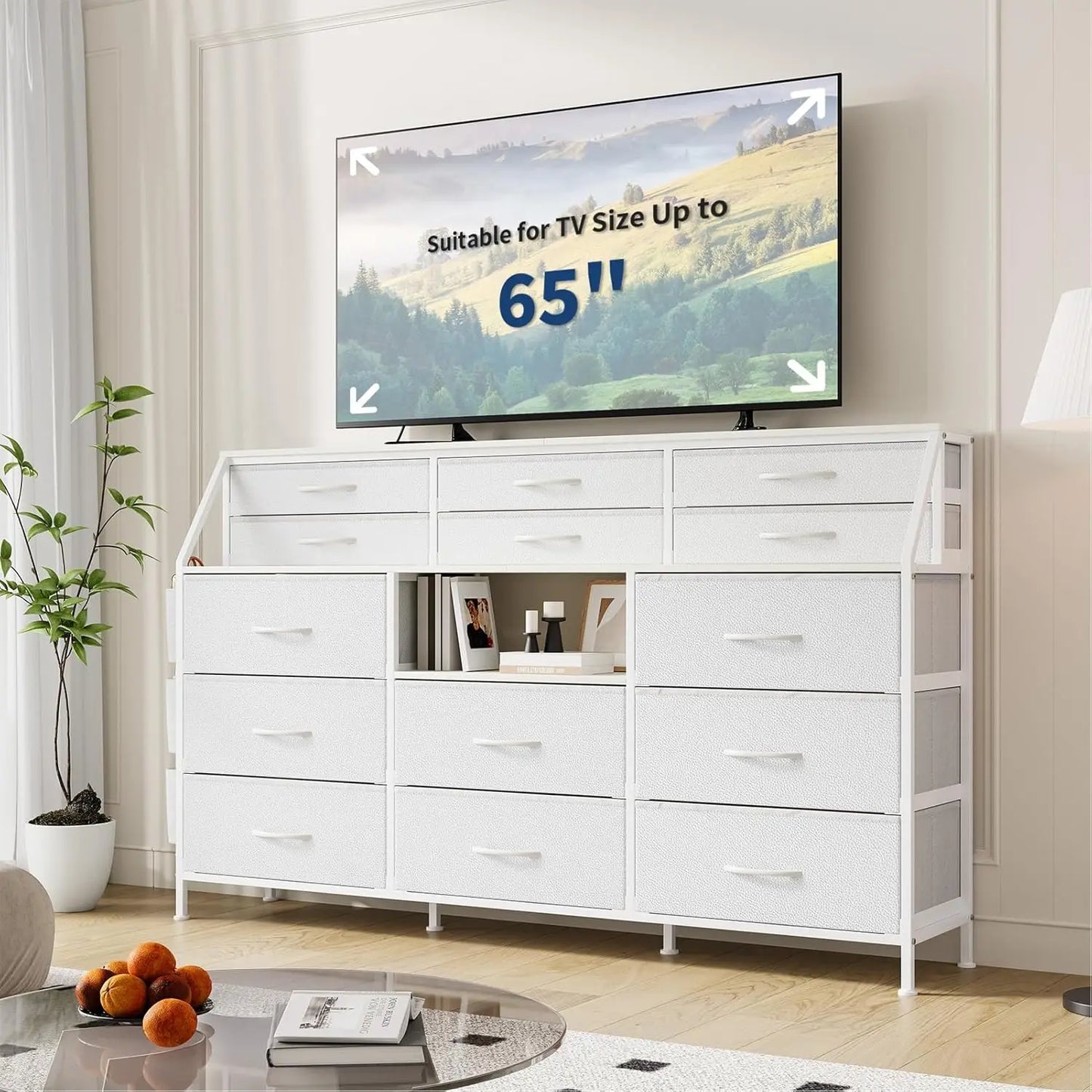 TWISTER.CK 14 Drawer Dresser With Wooden Top And Metal Frame