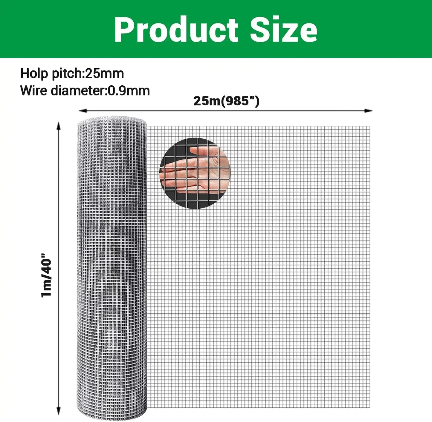 HiMISS Galvanized Chicken Wire Mesh Roll For Garden Fencing