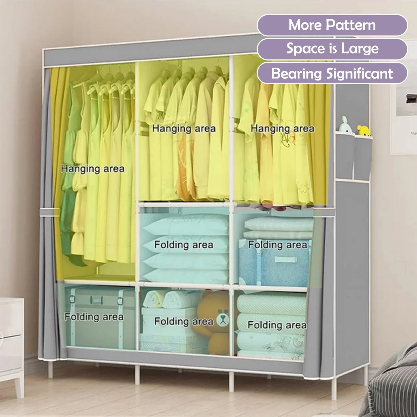 Closet Storage Portable Wardrobe Organizer Nonwoven Fabric Large Capacity