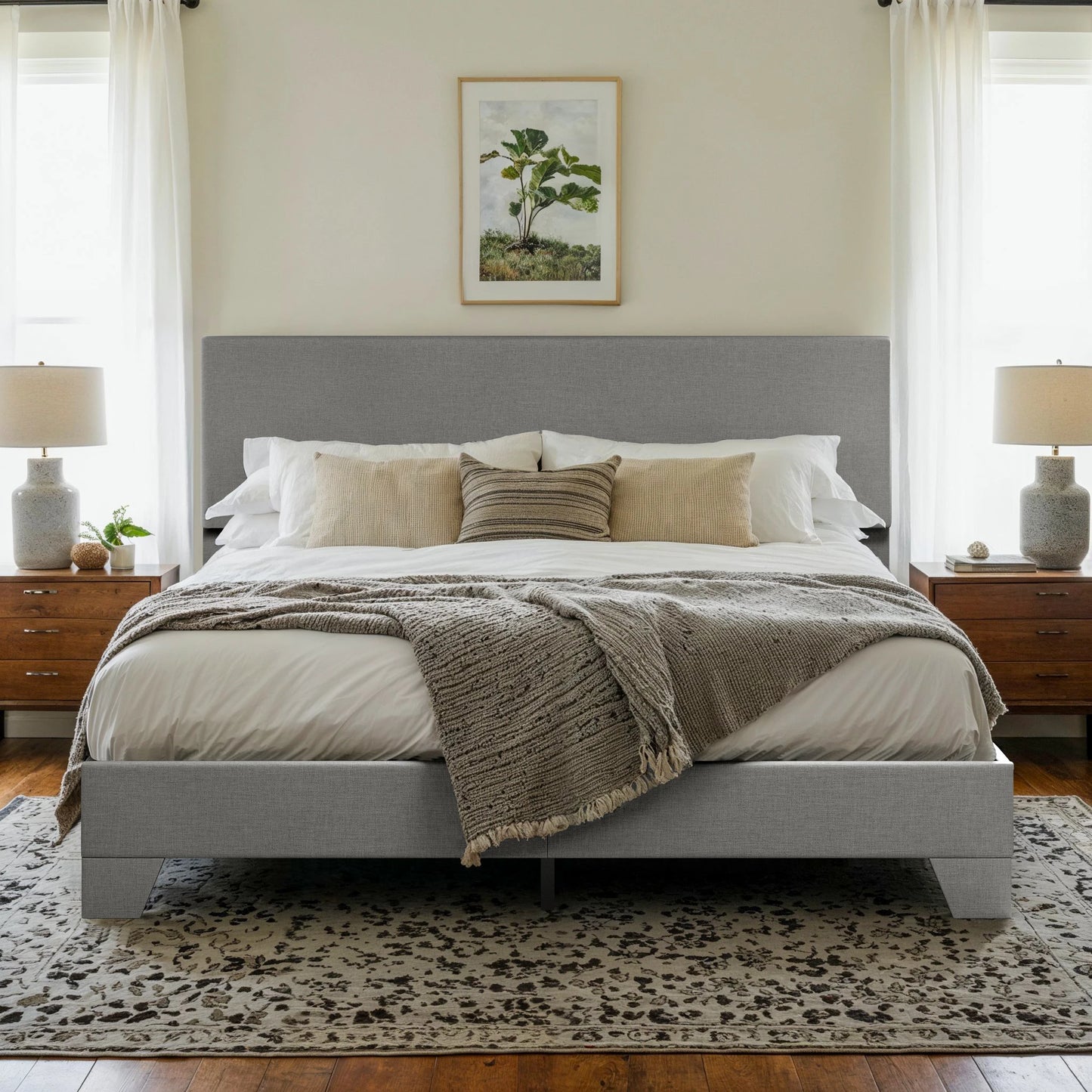 HOOMIC Upholstered Bed Frame With Adjustable Headboard And Soft Linen