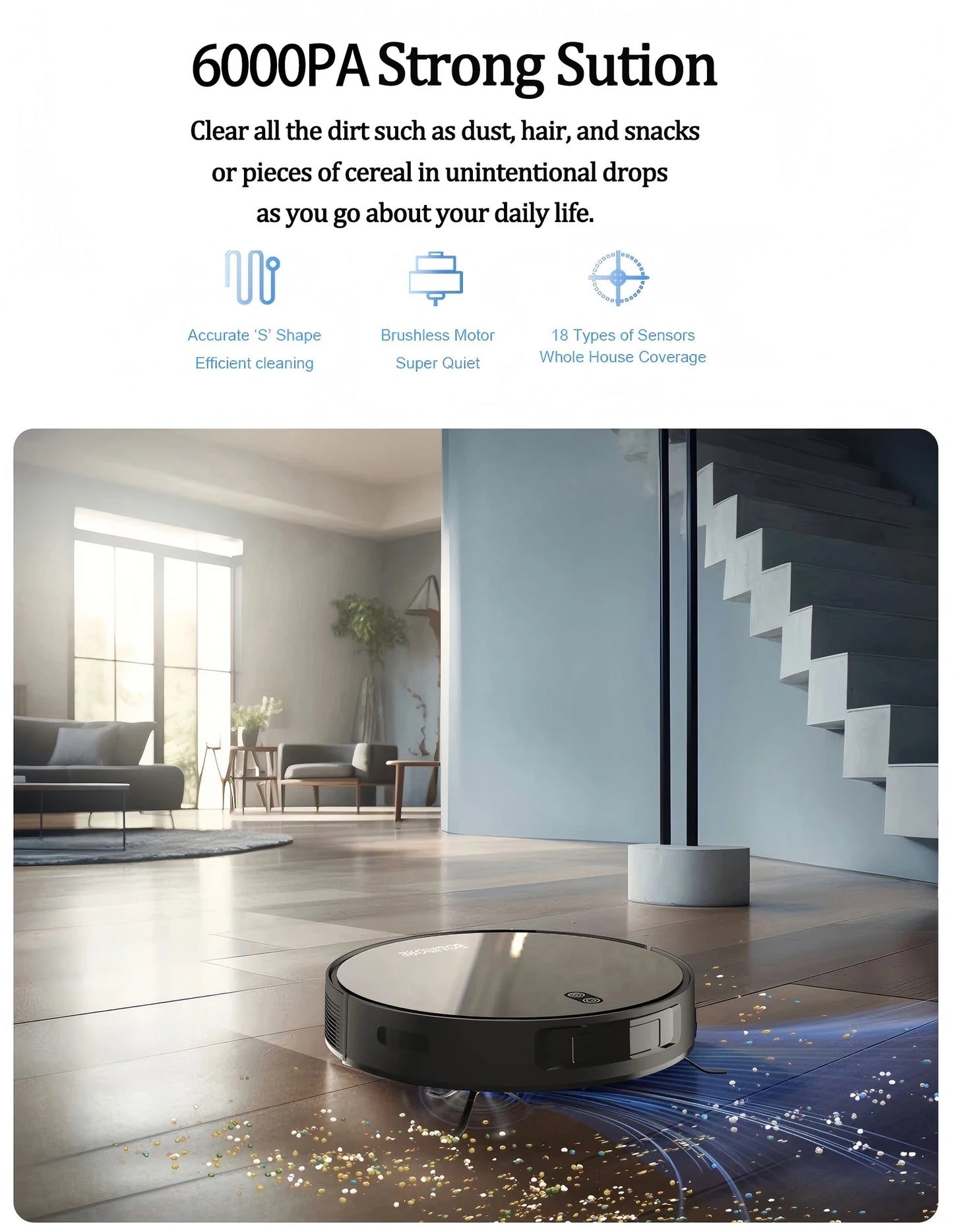 Boaimore Robot Vacuum Mop Combo With 6000Pa Suction Smart Mapping
