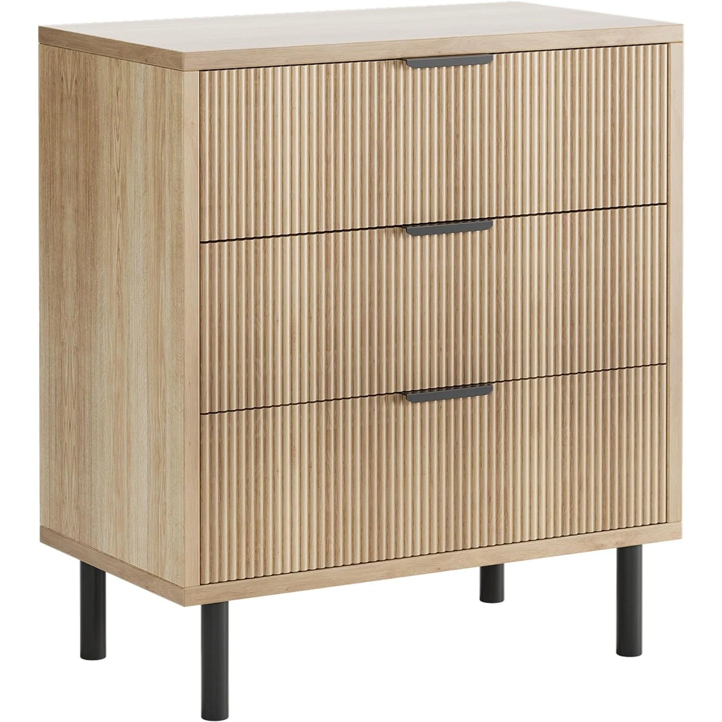 HobbyLane Fluted Three-Drawer Dresser With Metal Legs