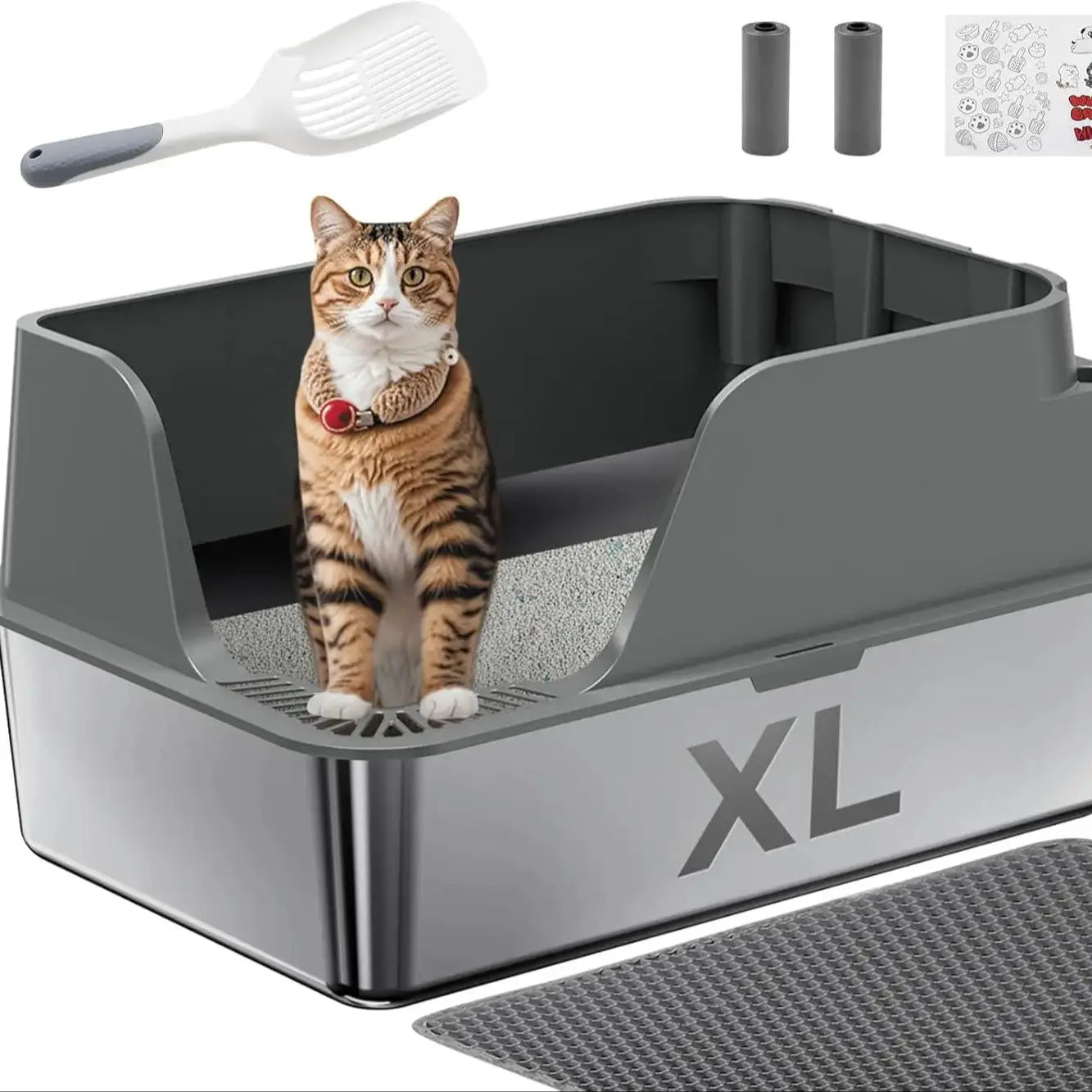 Stainless Steel Cat Litter Box High Sided Leak Proof