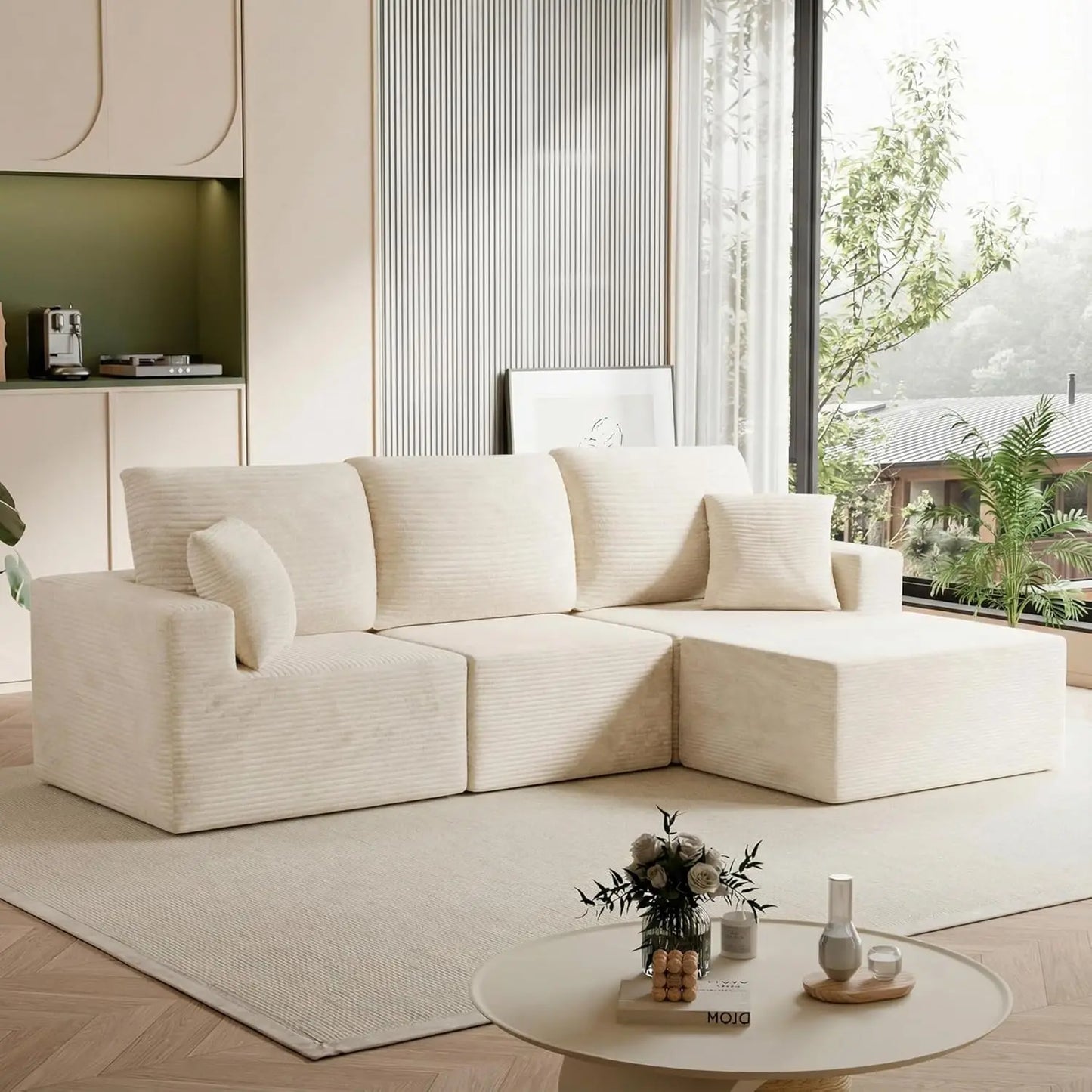 L Shaped Sectional Sofa Deep Seat Cloud Upholstered Living Room