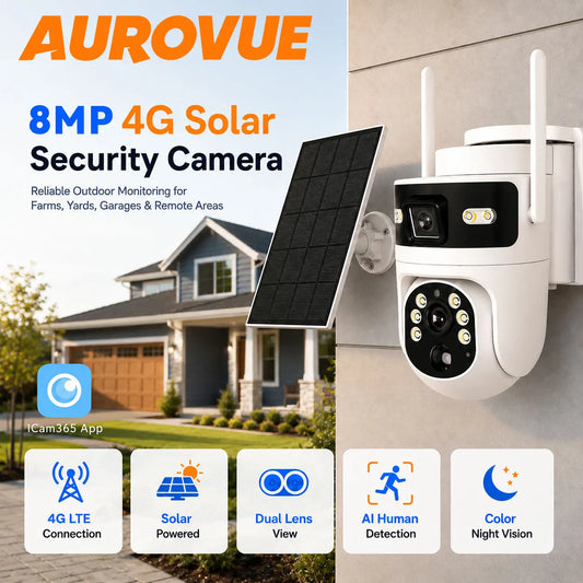 Aurovue 4K 8MP Solar Security Camera with AI Human Detection