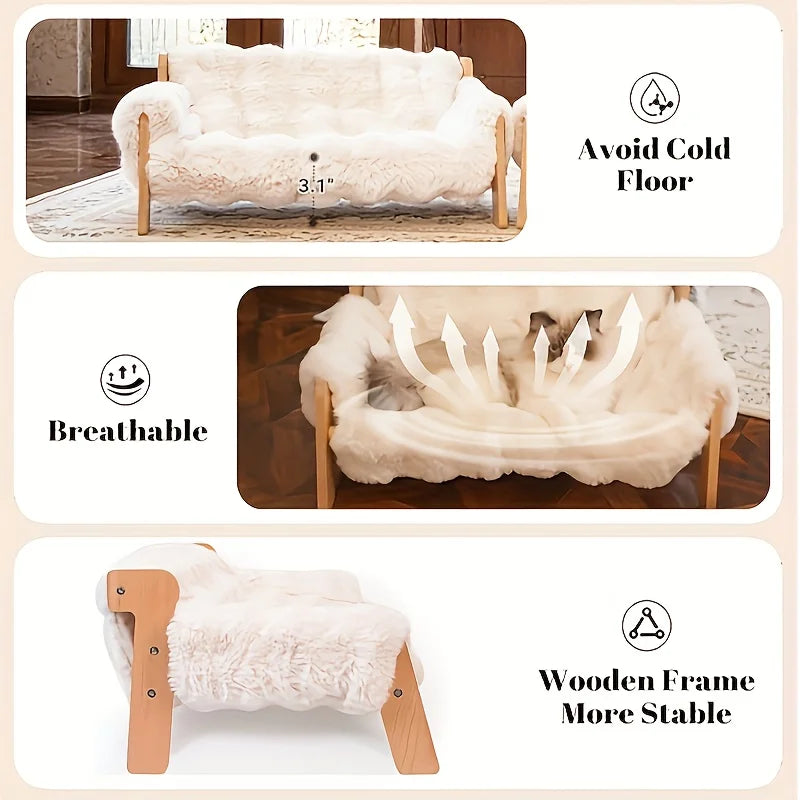 Raised Solid Wood Pet Couch Bed Elevated Cat Dog Sofa
