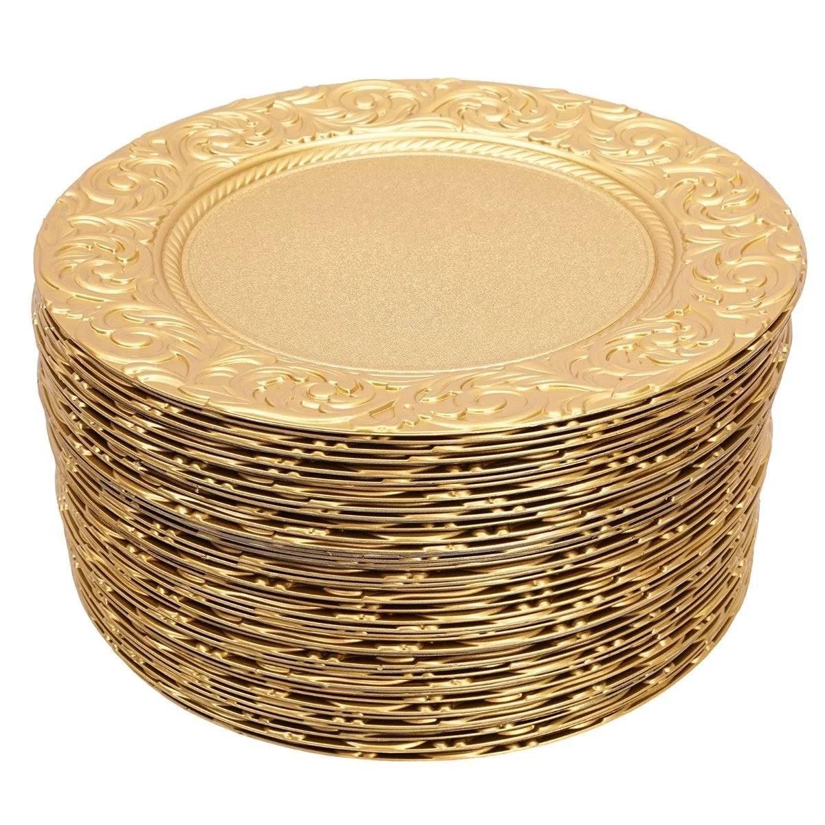 Bymaocar 100 Pcs PP Round Charger Plates Set Gold