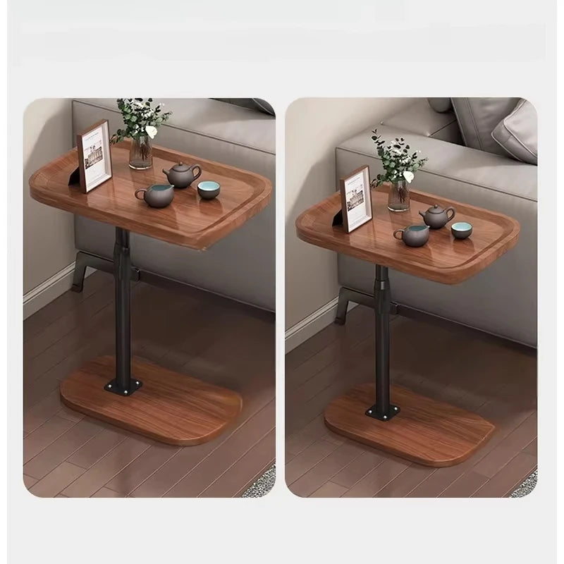 C Shaped Coffee Table With Vertical Storage Shelf Small Space