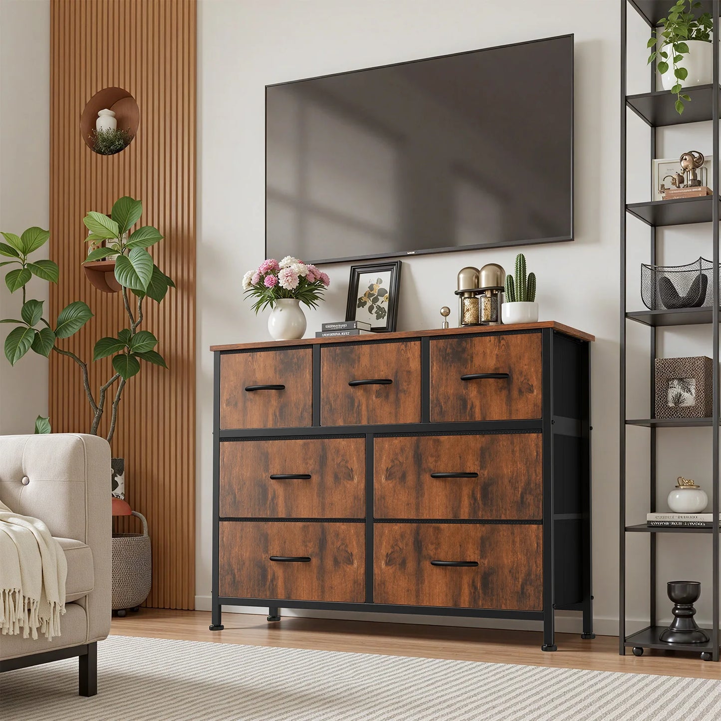 JHK Dresser With 7 Fabric Drawers Closet Organizer Bedroom Furniture