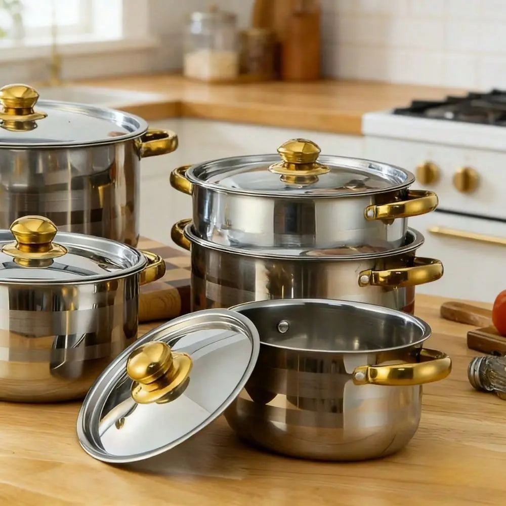 Stainless Steel Cookware Set With Lids 10 Piece Multiple Pot Sizes