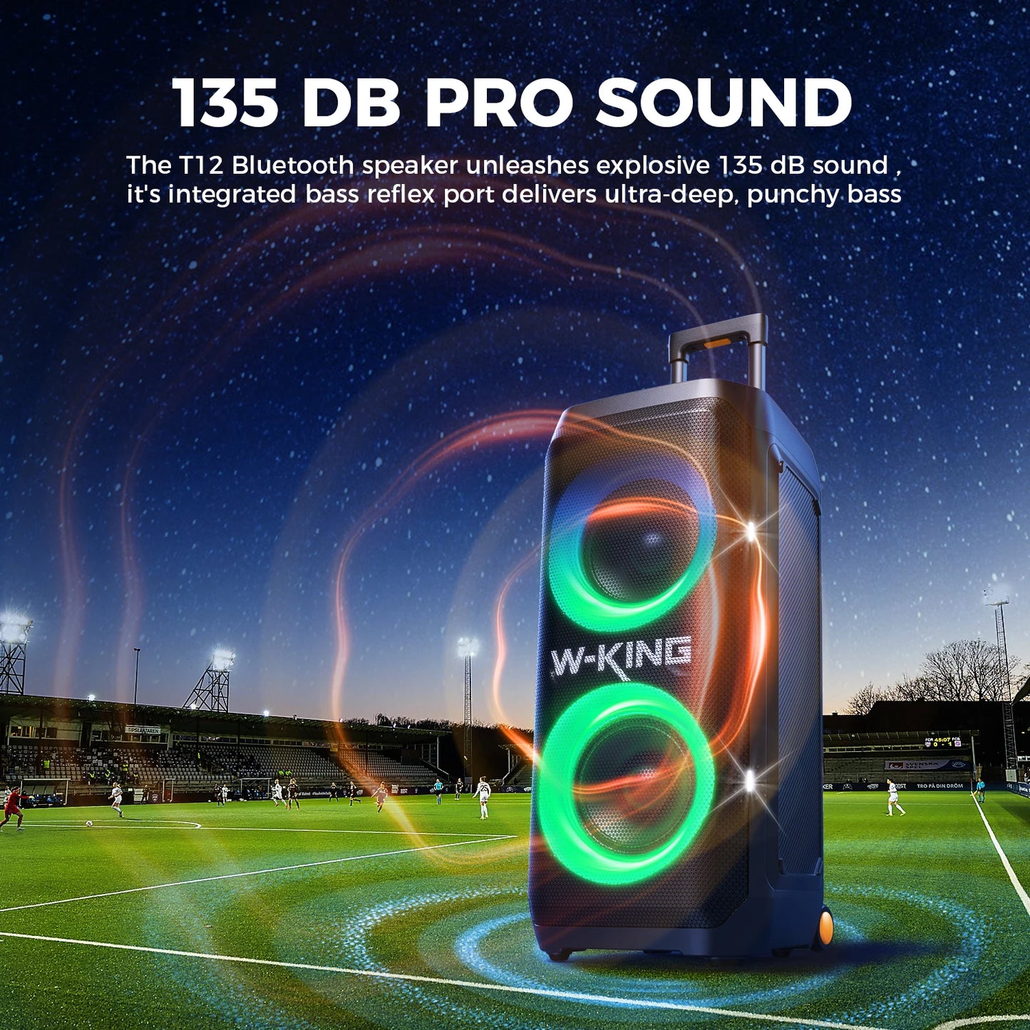 W-King T12 Portable Bluetooth Speaker With 370W Pro Sound Light Show