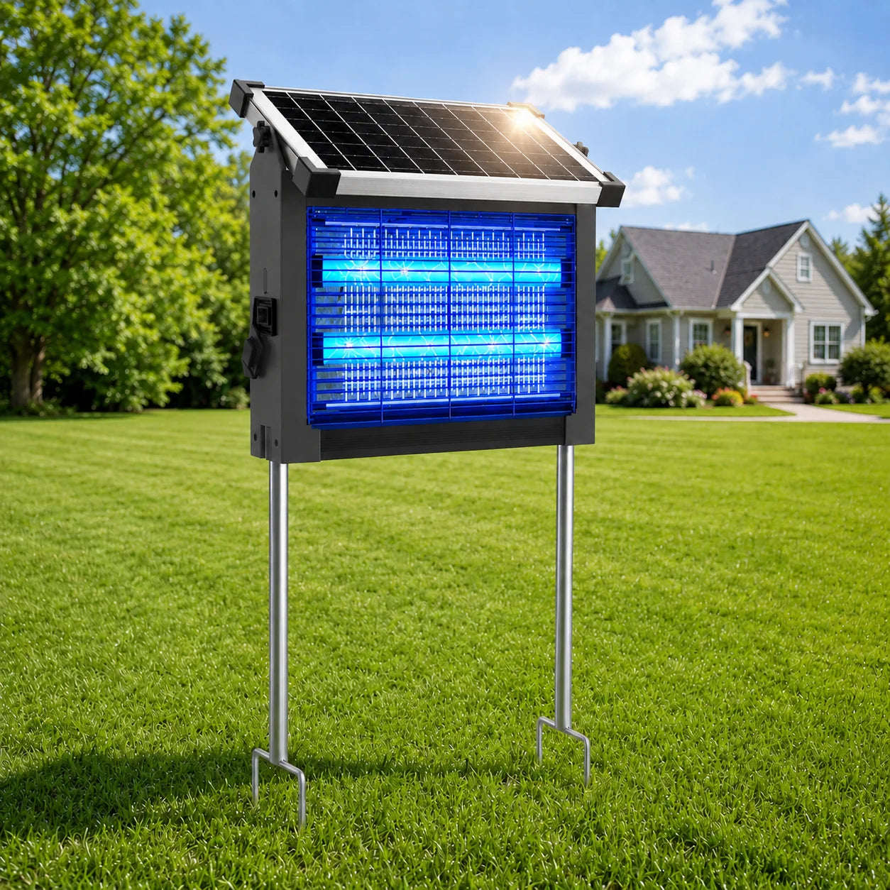 Solar Bug Zapper 4500V Outdoor Waterproof Mosquito Killer Panel Sensor