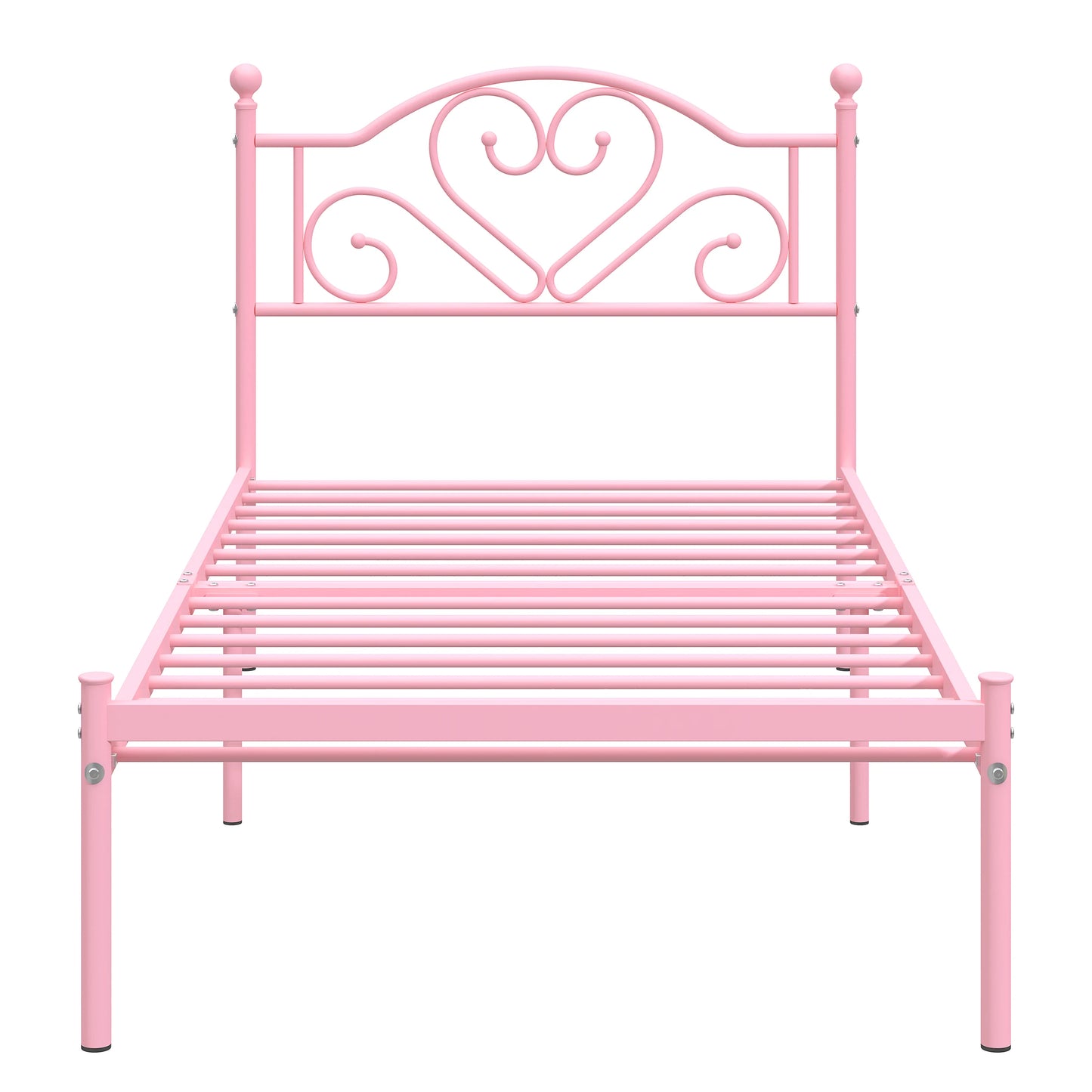 MERRONIX Heart Shaped Headboard Metal Platform Bed Frame