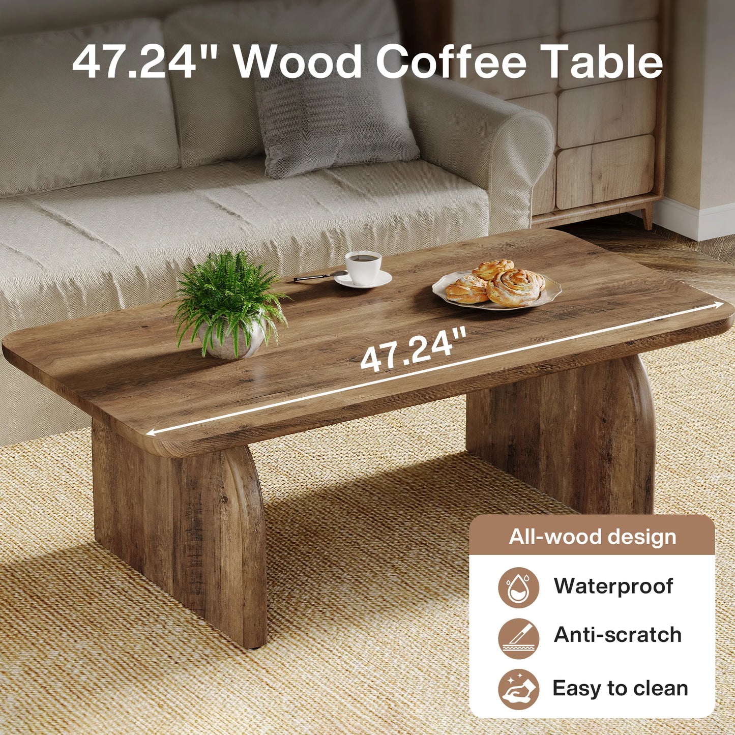 Tribesigns Farmhouse Coffee Table Center Table With Sturdy Base